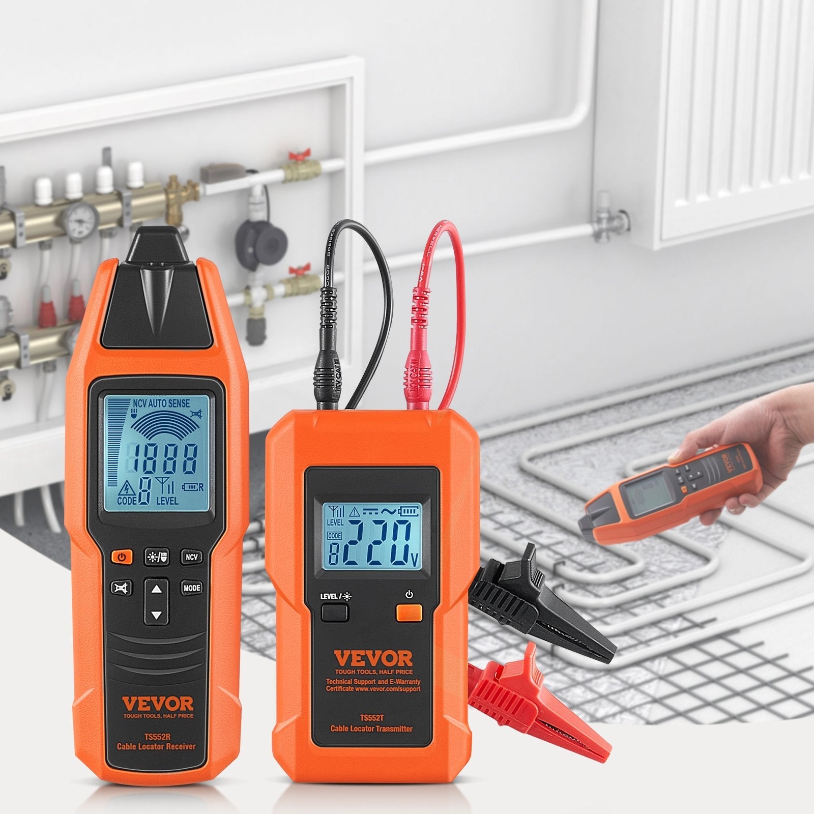 VEVOR Underground Cable Locator, 3 FT Max. Detection Depth, 12 to 600V (NVC) Wire Tracer Break Detector Finder, 6561 FT Max.Detection Length for Electrical Circuits Pipelines Dog Fence Buried Cables 