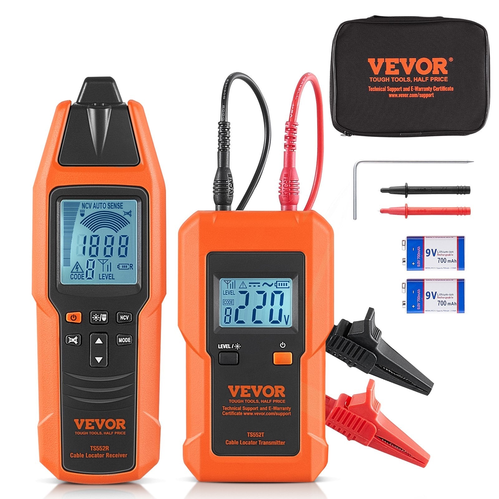 VEVOR Underground Cable Locator, 3 FT Max. Detection Depth, 12 to 600V (NVC) Wire Tracer Break Detector Finder, 6561 FT Max.Detection Length for Electrical Circuits Pipelines Dog Fence Buried Cables 