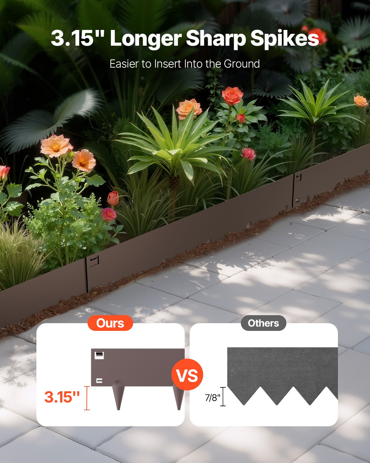 VEVOR Steel Landscape Edging 5 Packs 39 x 5in Rust-Resistant for Yard Brown 