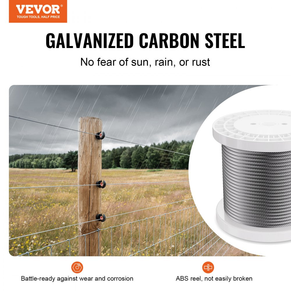 VEVOR Carbon Steel Cable 1/4" 7x19 Strands Steel Wire Rope 250 ft Cable Railing 