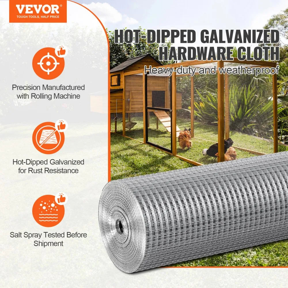 VEVOR Hardware Cloth, 1/4 inch 36in x 50 ft 23 Gauge, Hot Dipped Galvanized Wire Mesh Roll, Chicken Wire Fencing, Wire Mesh for Rabbit Cages, Garden, Small Rodents
