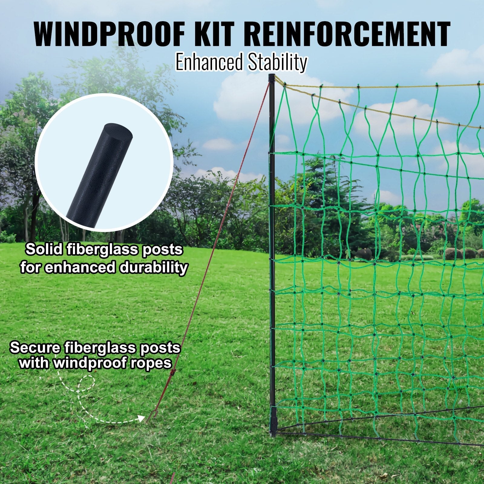 VEVOR Electric Fence Netting, 35" H x 164' L, PE Net Fencing with Posts & Double-Spiked Stakes, Utility Portable Mesh for Goats, Sheep, Lambs, Deer, Hogs, Dogs, Used in Backyards, Farms, and Ranches 