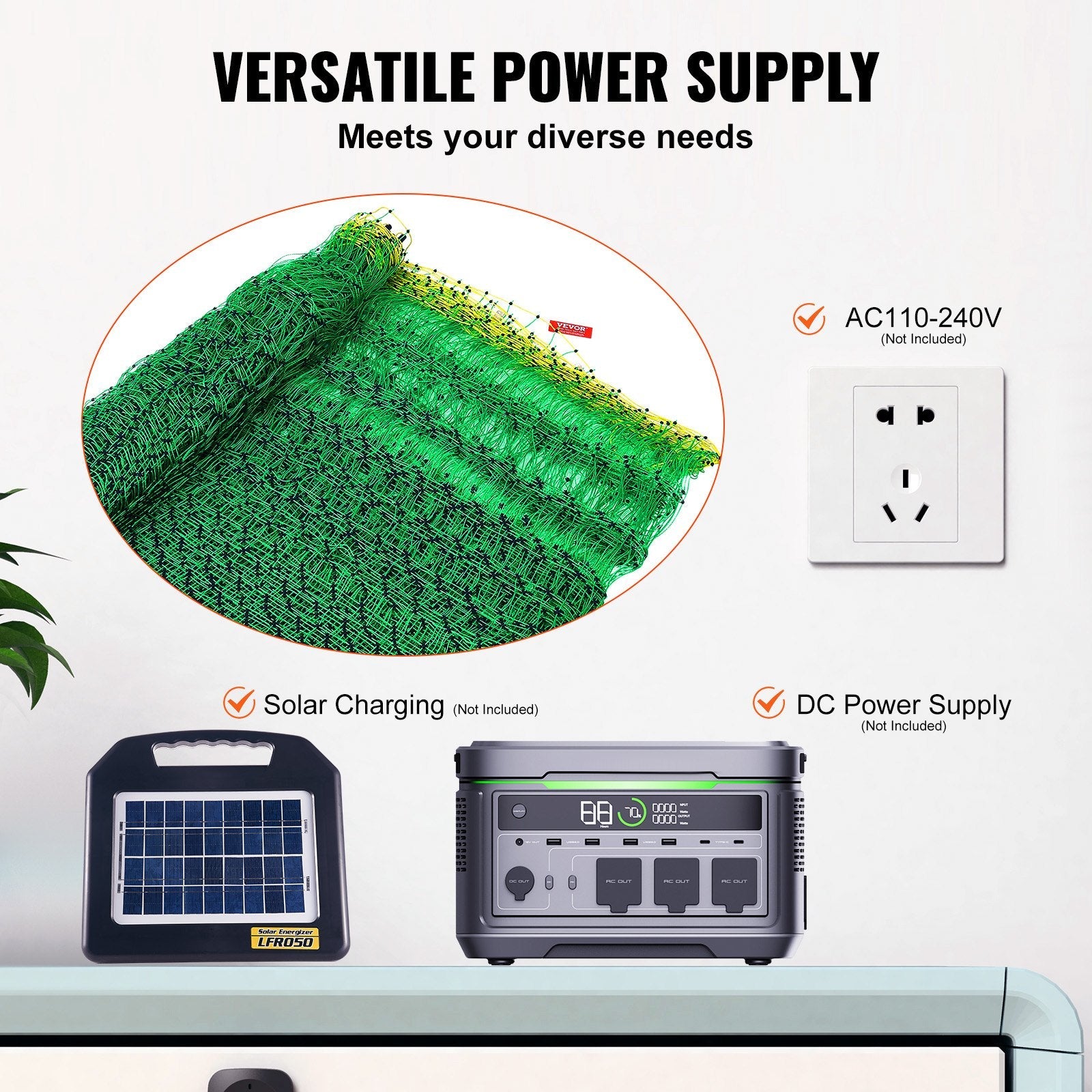 VEVOR Electric Fence Netting, 35" H x 164' L, PE Net Fencing with Posts & Double-Spiked Stakes, Utility Portable Mesh for Goats, Sheep, Lambs, Deer, Hogs, Dogs, Used in Backyards, Farms, and Ranches 