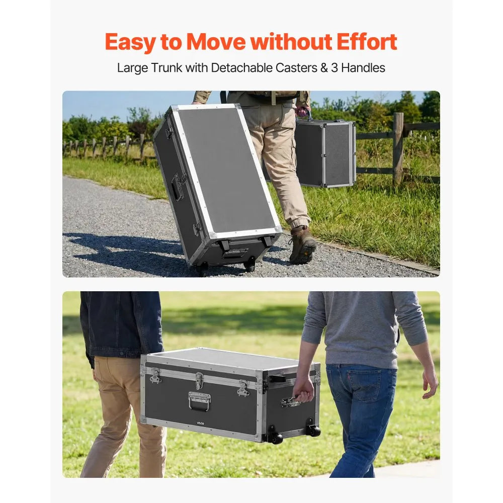 Set of 2 Decorative Storage Trunks with Locks, Casters & Wooden Construction, Gray