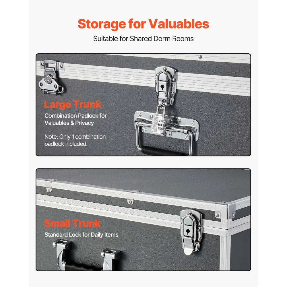 Set of 2 Decorative Storage Trunks with Locks, Casters & Wooden Construction, Gray