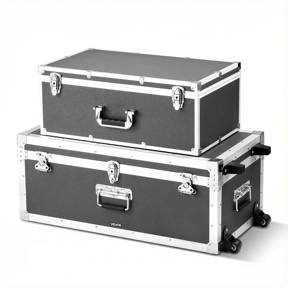Set of 2 Decorative Storage Trunks with Locks, Casters & Wooden Construction, Gray
