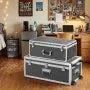 Set of 2 Decorative Storage Trunks with Locks, Casters & Wooden Construction, Gray