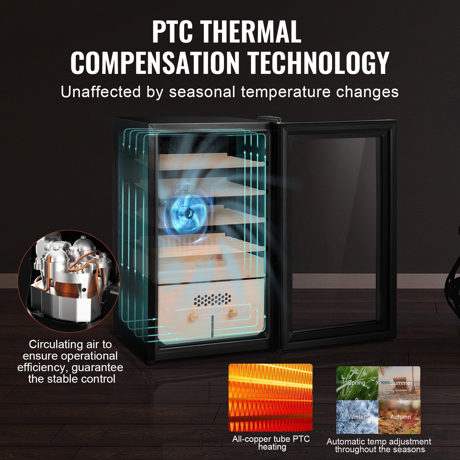 VEVOR Electric Cigar Humidor, 400 Count Cigar Humidor Cabinet with Cooling, Heating & Humidity Control, 5 Layer Spanish Cedar Wood & Double Mirror Glass Cigar Humidor, Gift for Men 