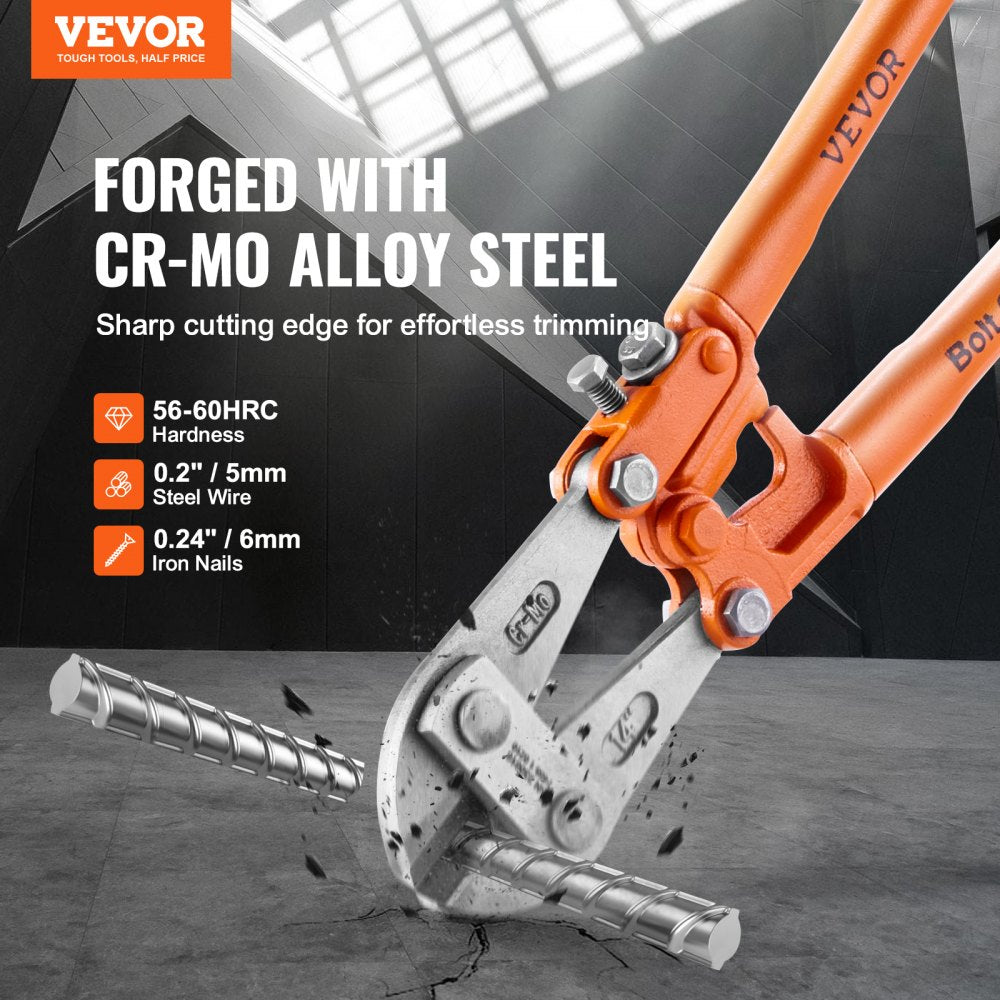 VEVOR Bolt Cutter, 14" Lock Cutter, Bi-Material Handle with Soft Rubber Grip, Chrome Molybdenum Alloy Steel Blade, Heavy Duty Bolt Cutter for Rods, Bolts, Wires, Cables, Rivets, and Chains 
