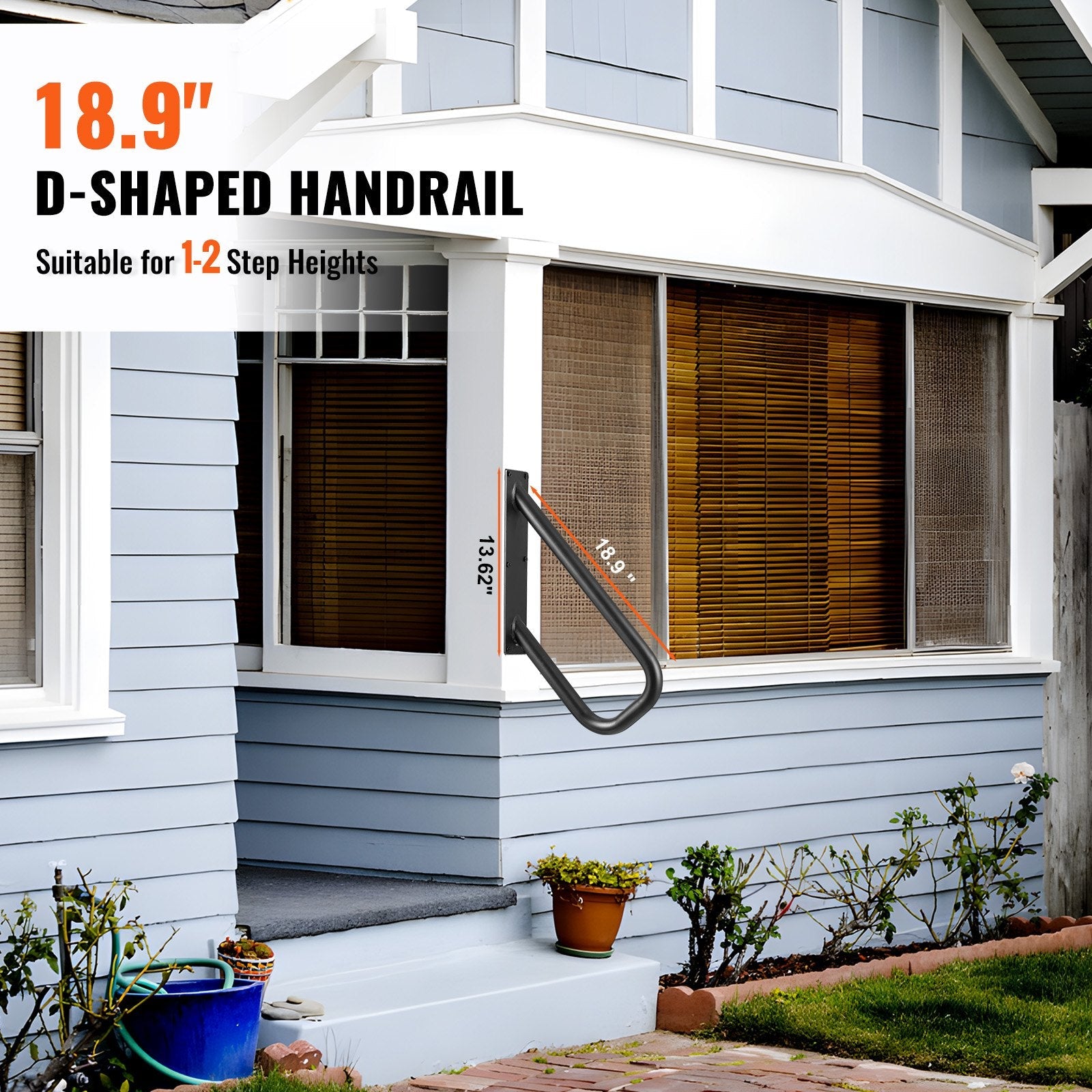VEVOR Handrails for Outdoor Steps 18.9"Wall Mount Safety Railings for 1-2 Steps 