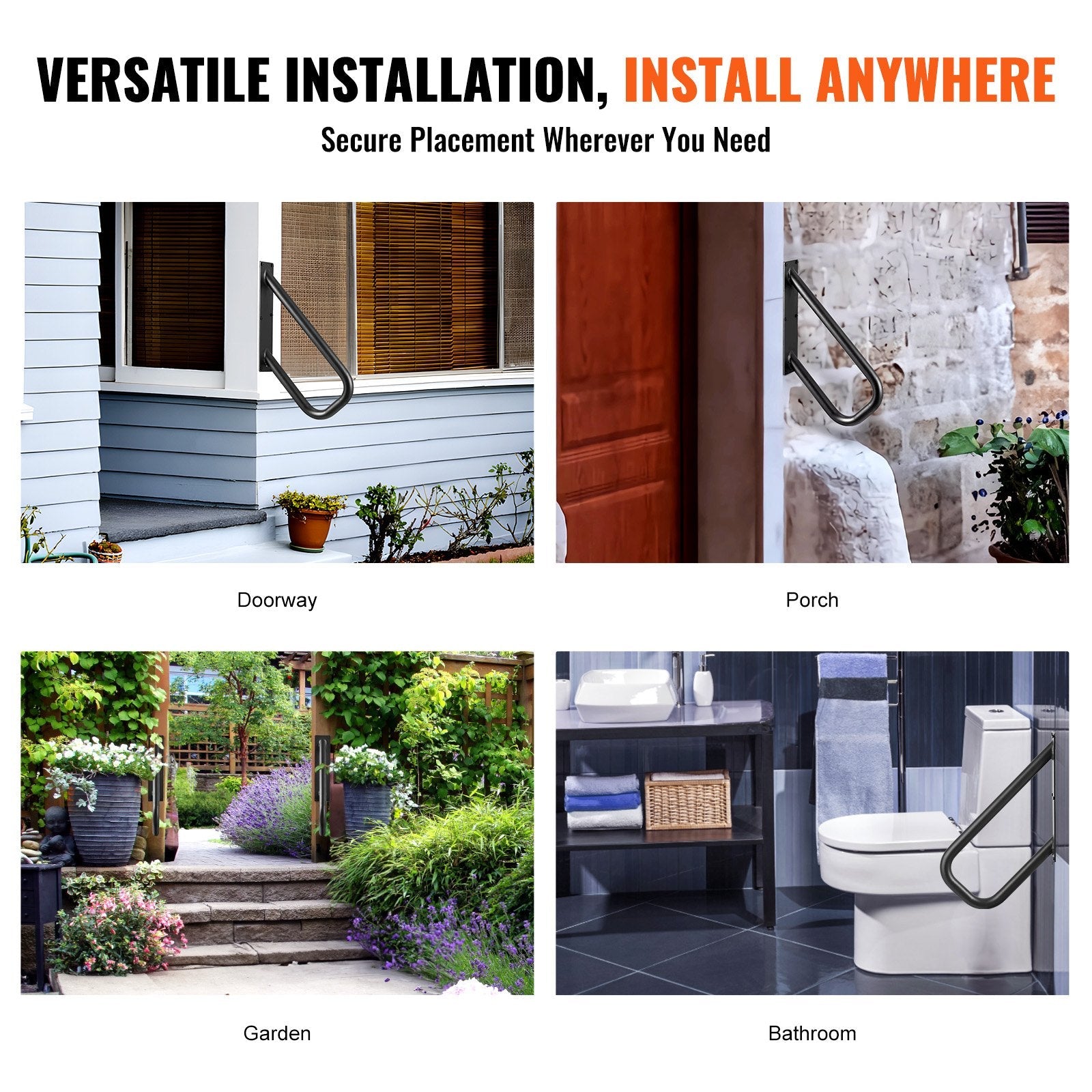 VEVOR Handrails for Outdoor Steps 18.9"Wall Mount Safety Railings for 1-2 Steps 