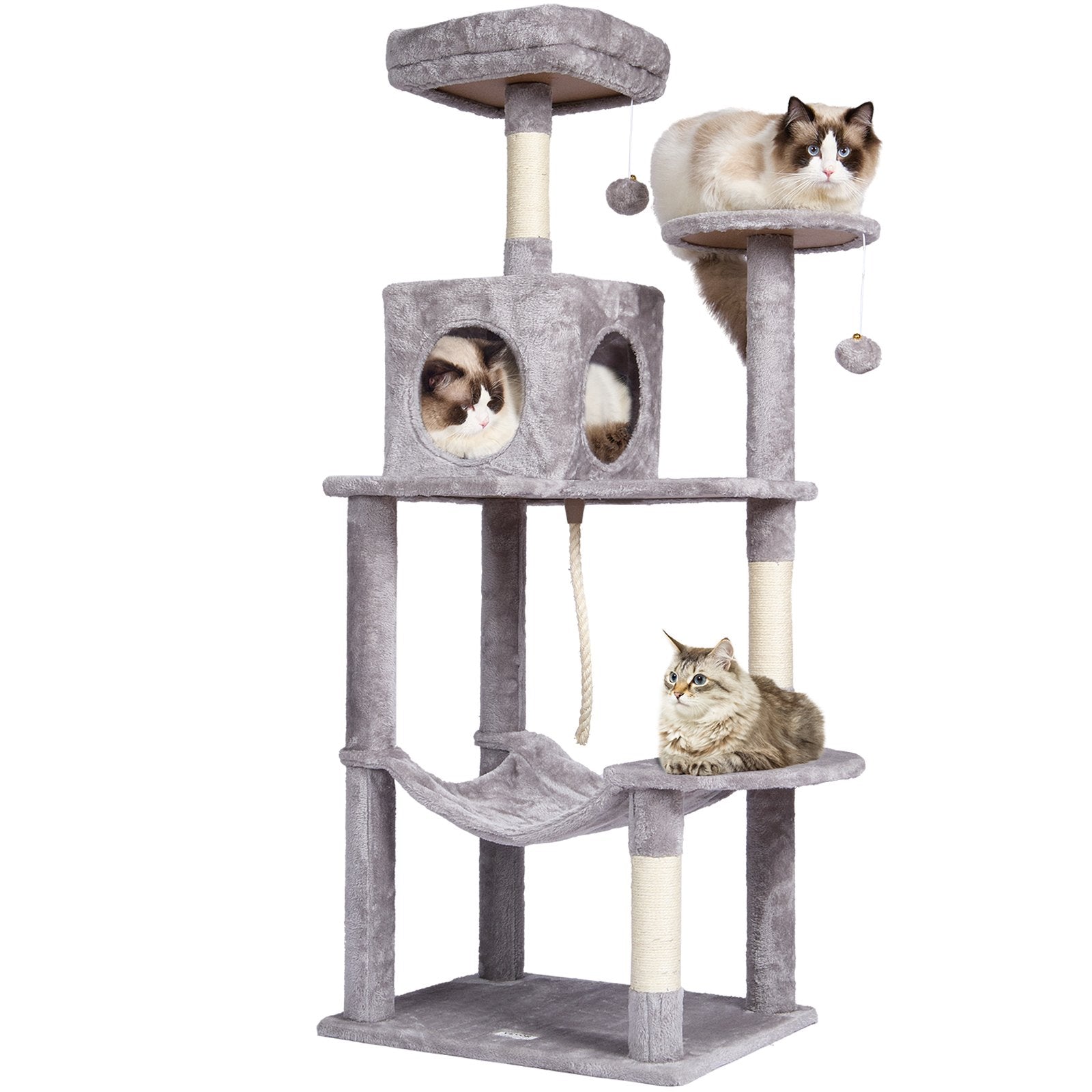 VEVOR Cat Tree 56.2" Cat Tower with Cat Condo Sisal Scratching Post Light Grey 