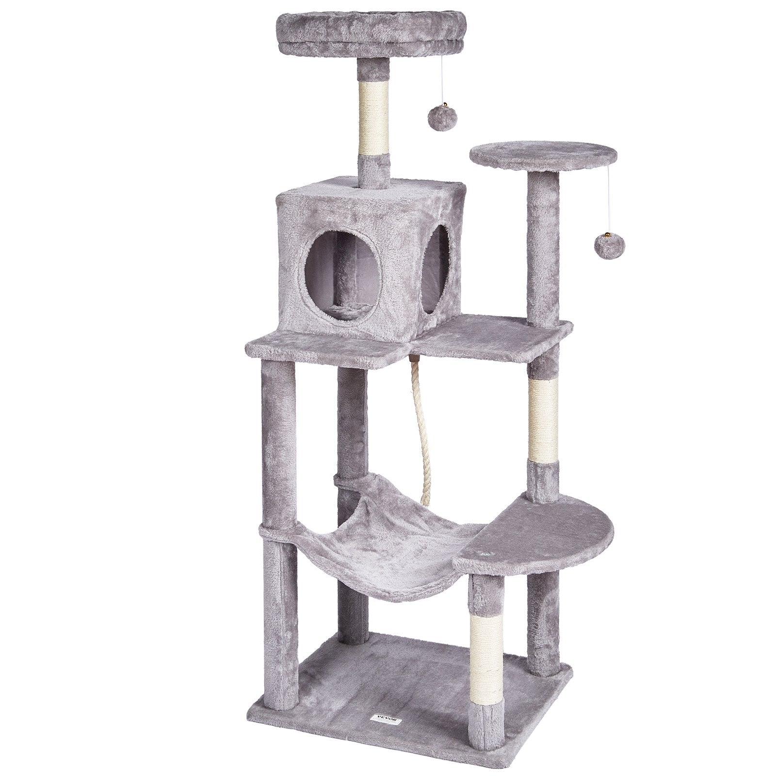 VEVOR Cat Tree 56.2" Cat Tower with Cat Condo Sisal Scratching Post Light Grey 