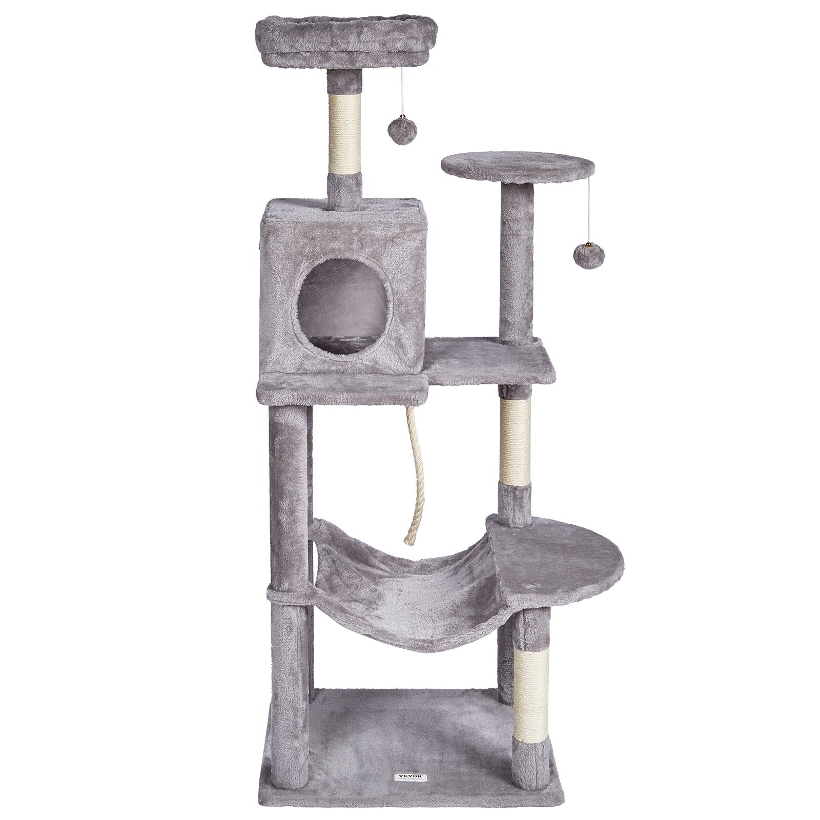 VEVOR Cat Tree 56.2" Cat Tower with Cat Condo Sisal Scratching Post Light Grey 