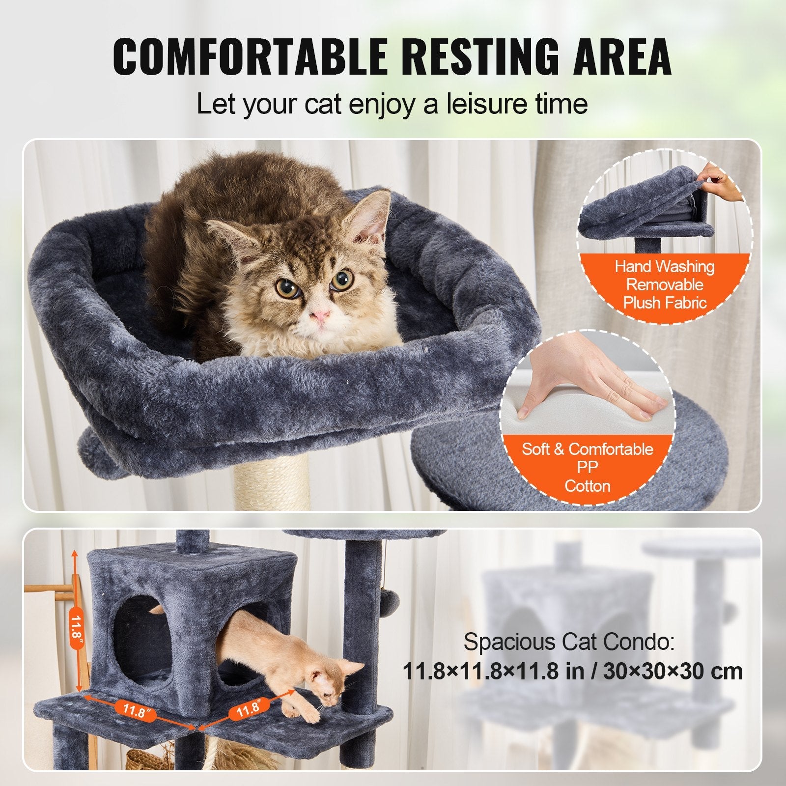 VEVOR Cat Tree 56.2" Cat Tower with Cat Condo Sisal Scratching Post Dark Grey 