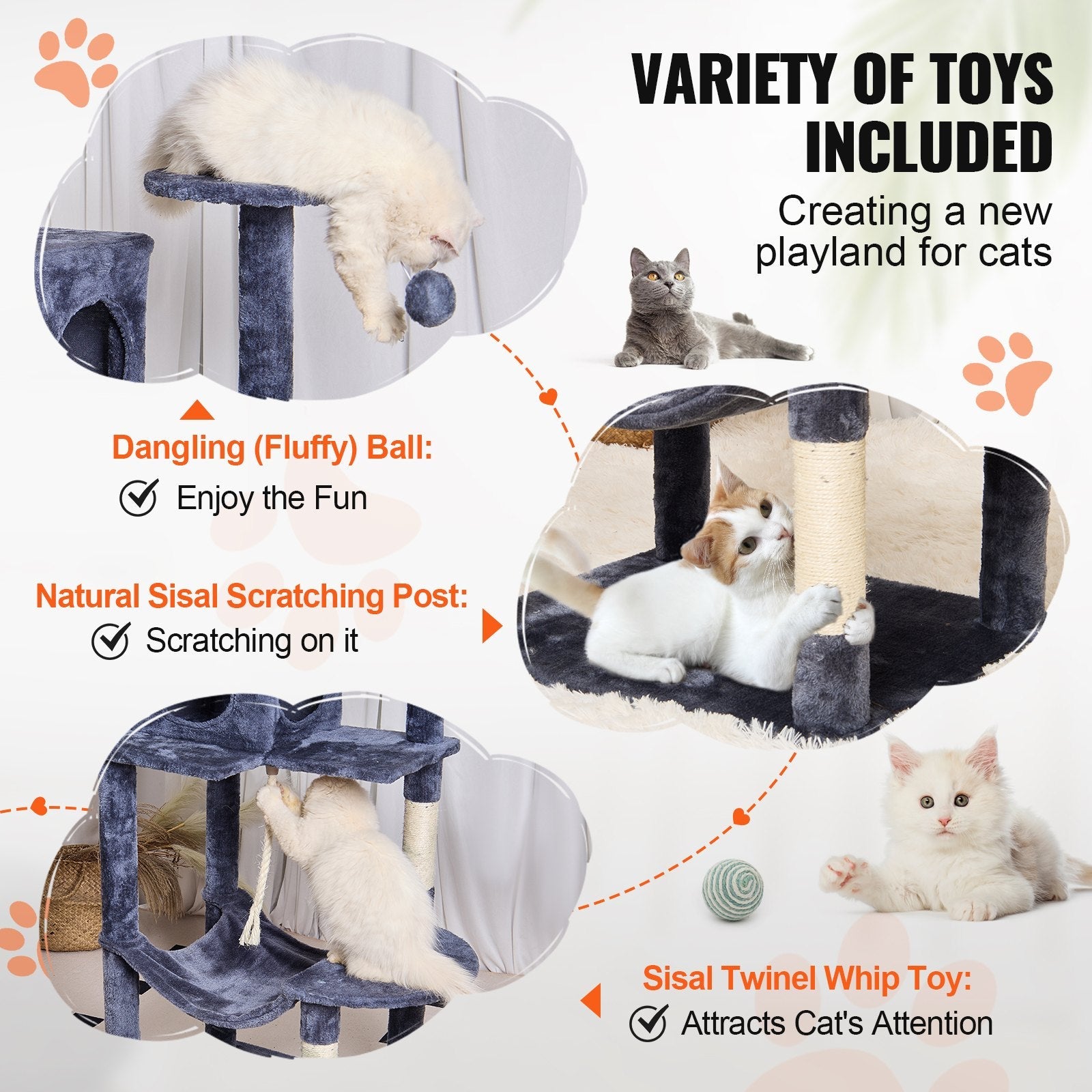 VEVOR Cat Tree 56.2" Cat Tower with Cat Condo Sisal Scratching Post Dark Grey 