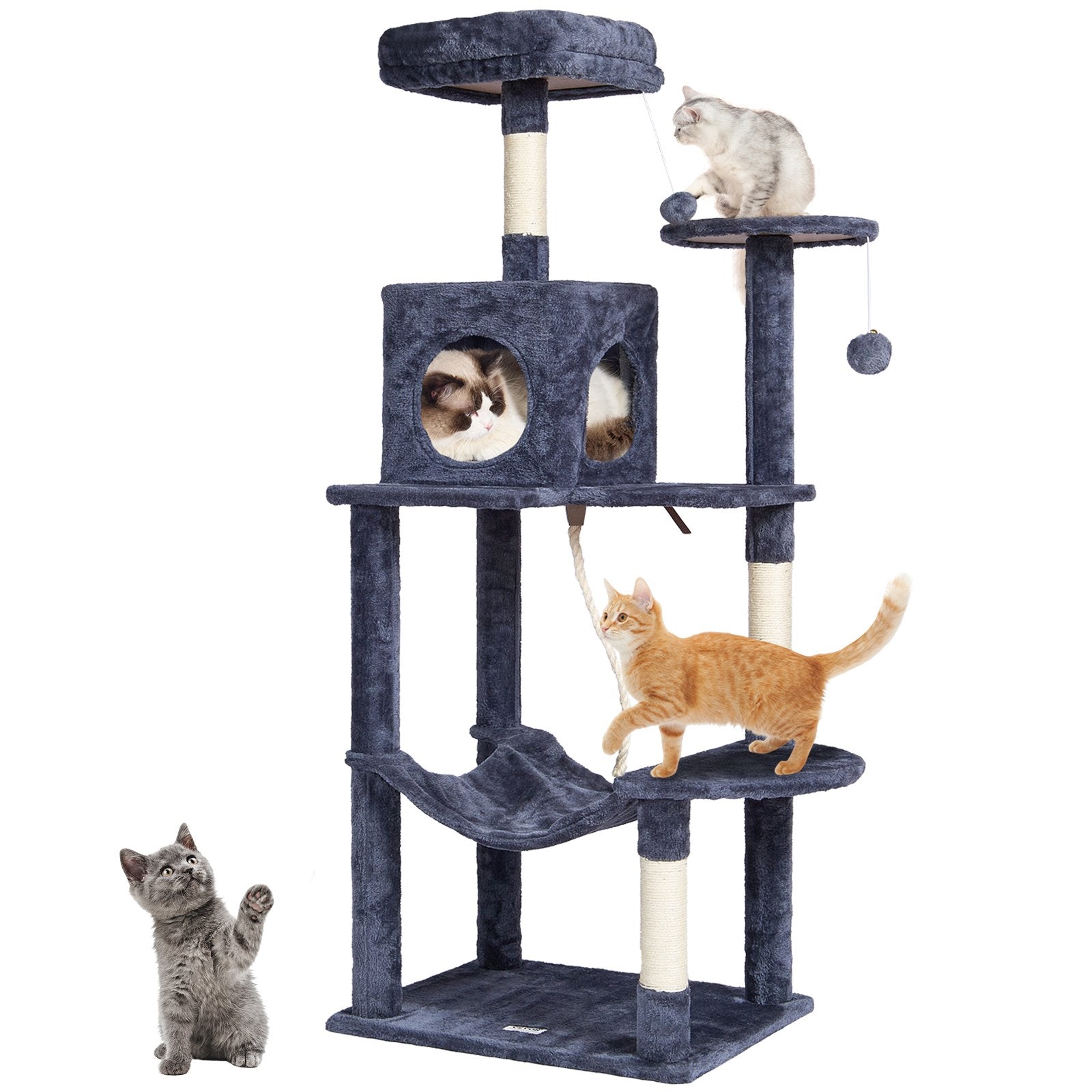 VEVOR Cat Tree 56.2" Cat Tower with Cat Condo Sisal Scratching Post Dark Grey 