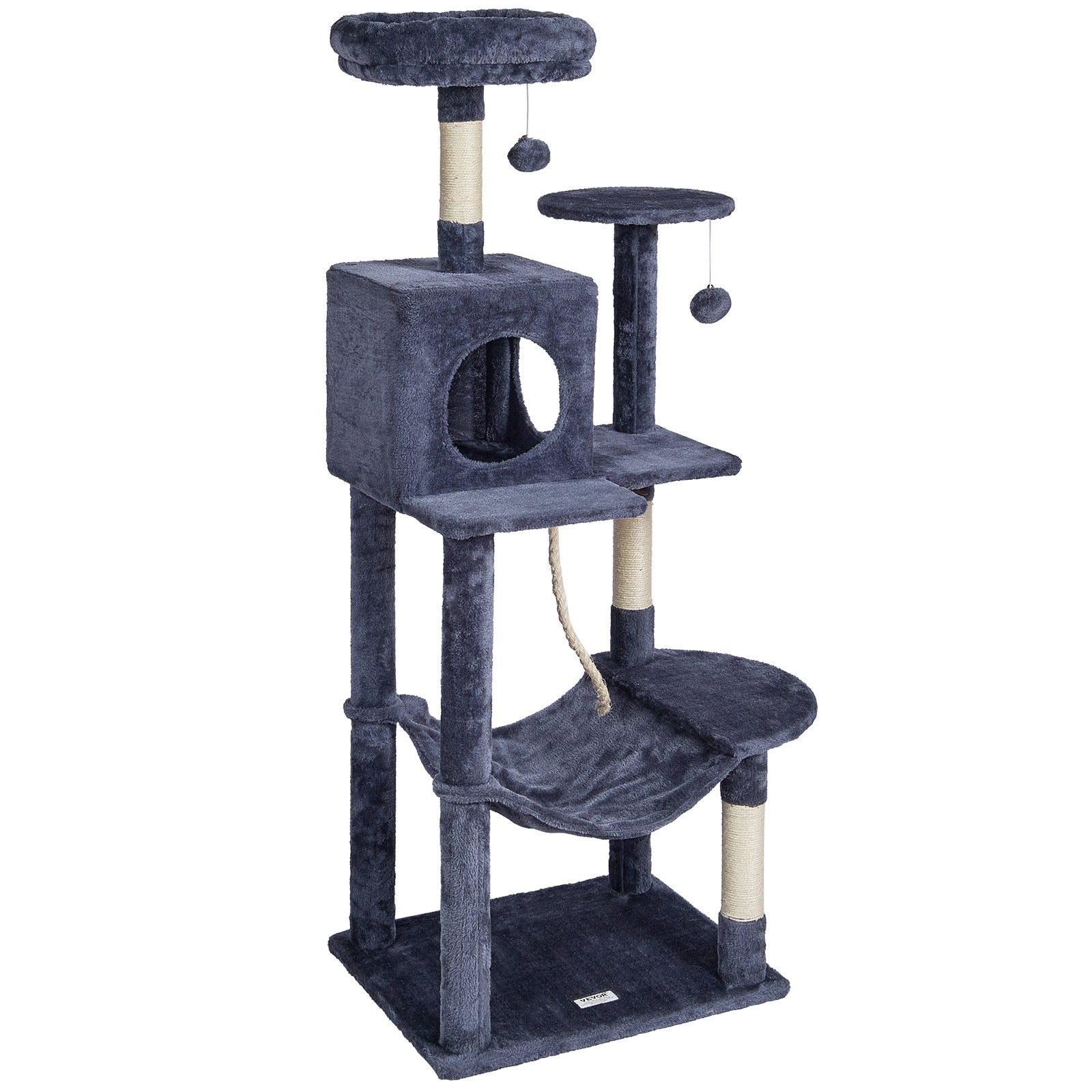 VEVOR Cat Tree 56.2" Cat Tower with Cat Condo Sisal Scratching Post Dark Grey 