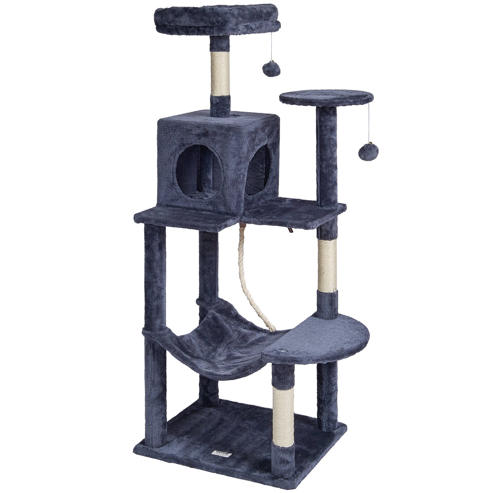 VEVOR Cat Tree 56.2" Cat Tower with Cat Condo Sisal Scratching Post Dark Grey 