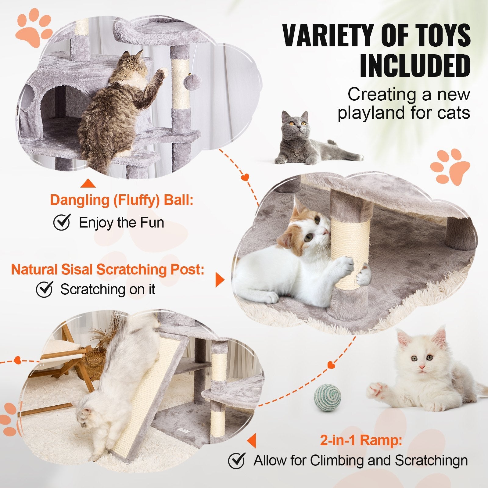 VEVOR Cat Tree 68.5" Cat Tower for Indoor Cats with Cat Condos Scratching Post 