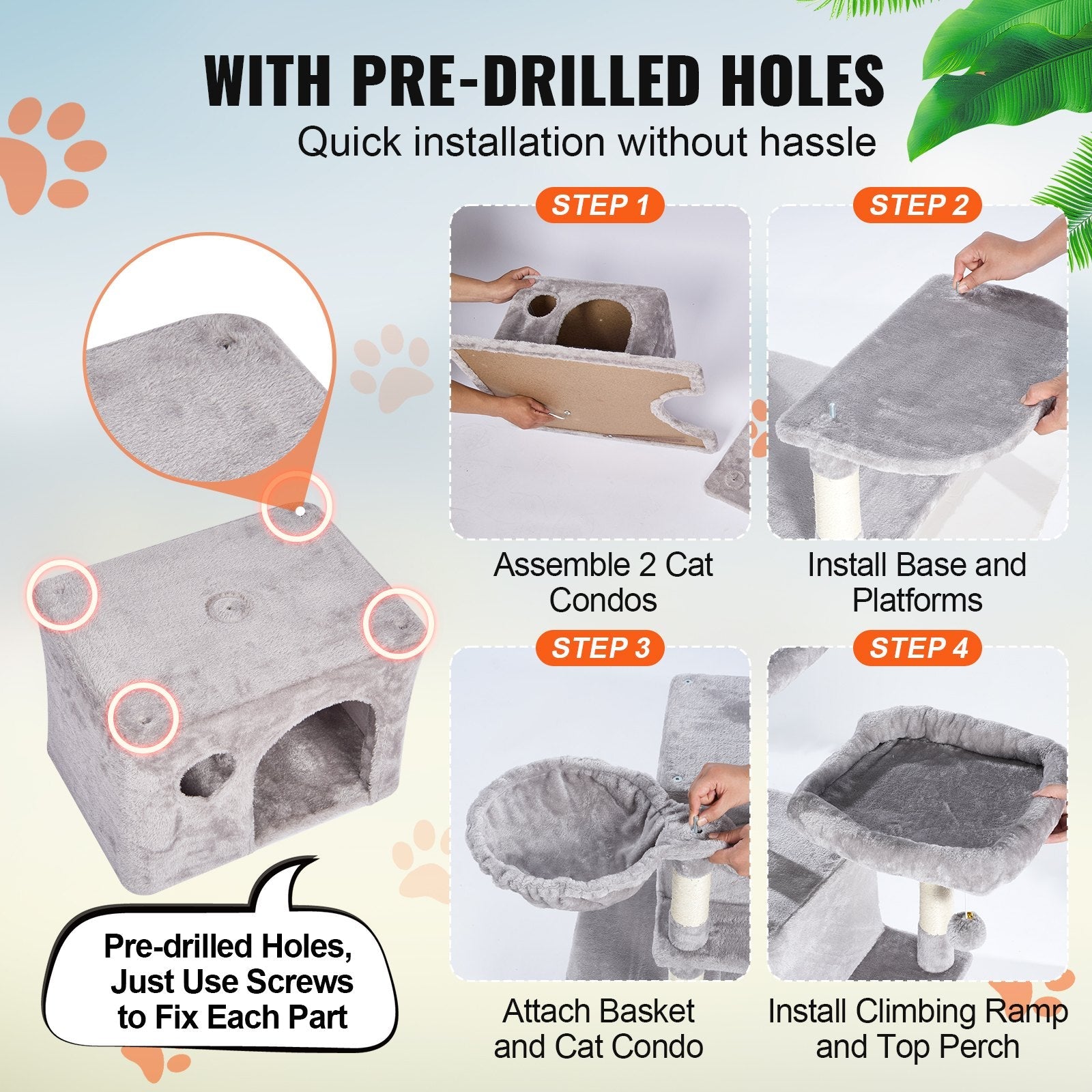 VEVOR Cat Tree 68.5" Cat Tower for Indoor Cats with Cat Condos Scratching Post 