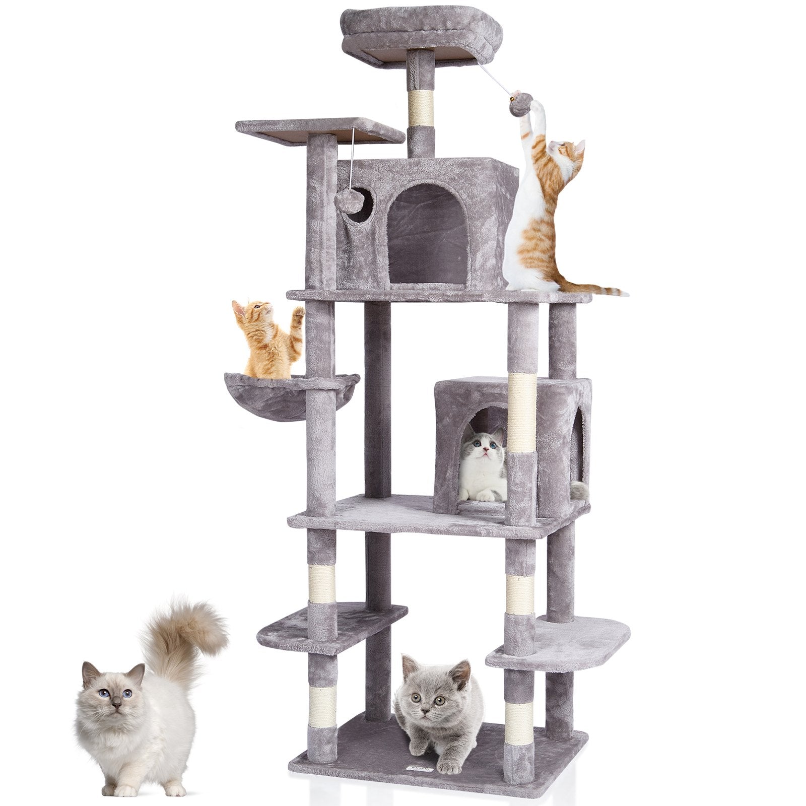VEVOR Cat Tree 68.5" Cat Tower with Cat Condos Sisal Scratching Post Light Grey 