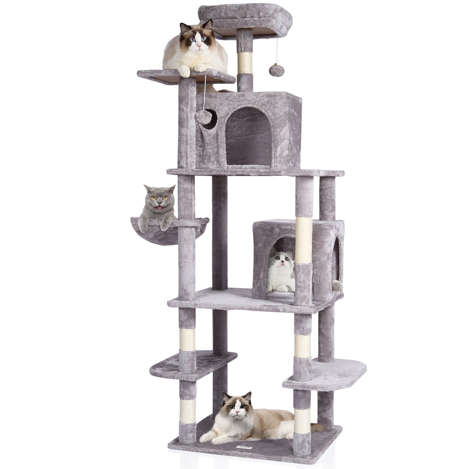 VEVOR Cat Tree 68.5" Cat Tower with Cat Condos Sisal Scratching Post Light Grey 