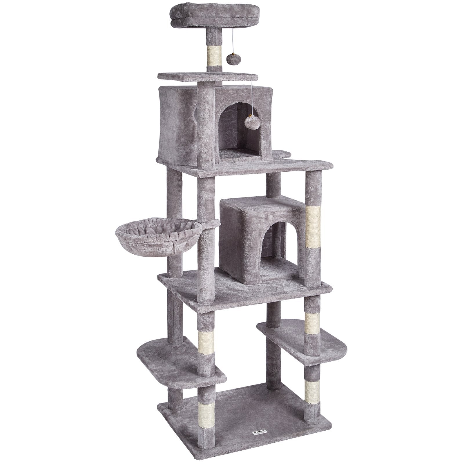 VEVOR Cat Tree 68.5" Cat Tower with Cat Condos Sisal Scratching Post Light Grey 
