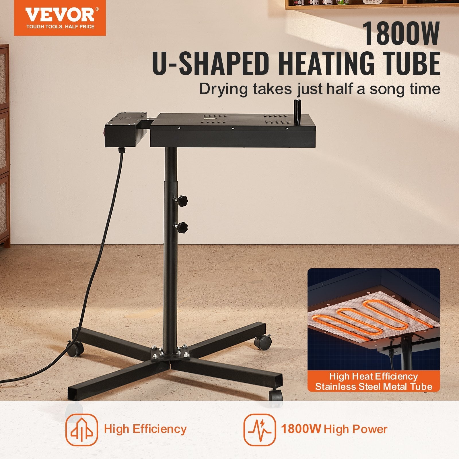 VEVOR Flash Dryer, 16 x 16 inch Flash Dryer for Screen Printing, High Power Silk Screen Printing Dryer with Height Adjustable Stand, 360° Rotation, X-Shaped Base, Steel T-Shirt Curing Machine 