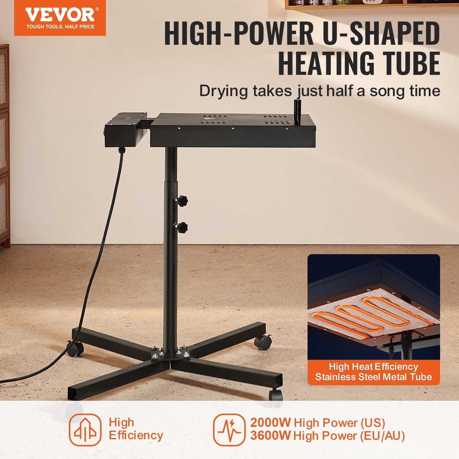 VEVOR Flash Dryer, 18 x 25 inch Flash Dryer for Screen Printing, High Power Silk Screen Printing Dryer with Height Adjustable Stand, 360° Rotation, X-Shaped Base, Steel T-Shirt Curing Machine 