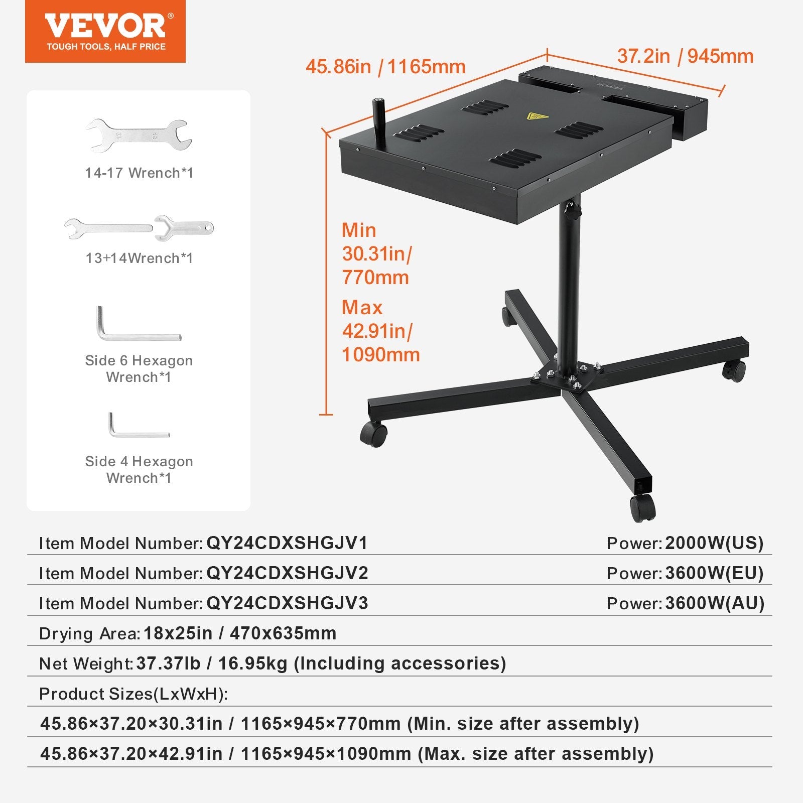 VEVOR Flash Dryer, 18 x 25 inch Flash Dryer for Screen Printing, High Power Silk Screen Printing Dryer with Height Adjustable Stand, 360° Rotation, X-Shaped Base, Steel T-Shirt Curing Machine 