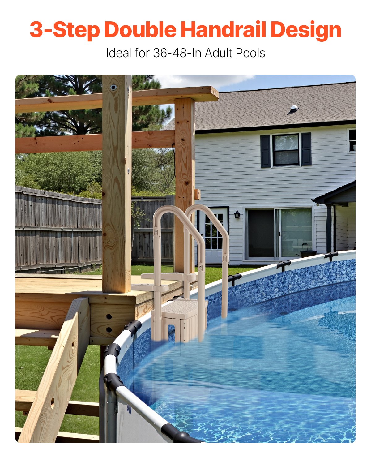 VEVOR 3-Step Taupe Pool Ladder of 2 Handrails Supports 400 lb for 36-48 In Pools 