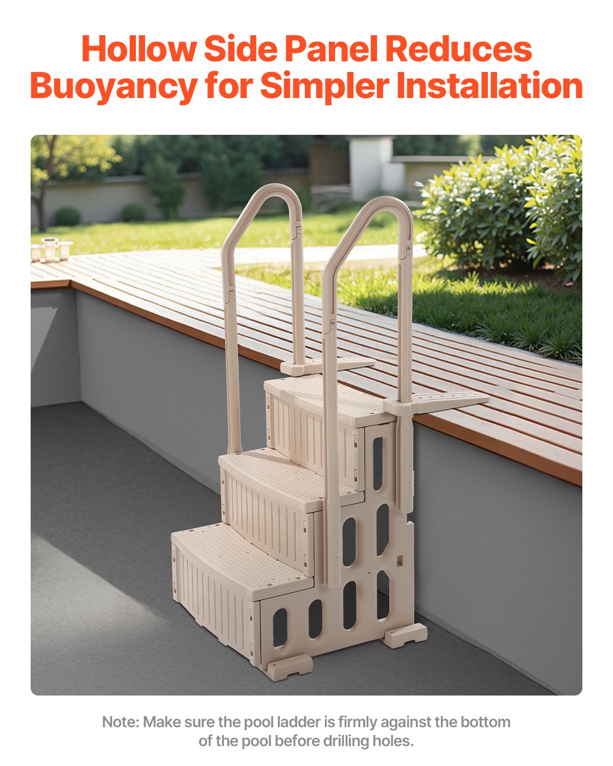 VEVOR 3-Step Taupe Pool Ladder of 2 Handrails Supports 400 lb for 36-48 In Pools 