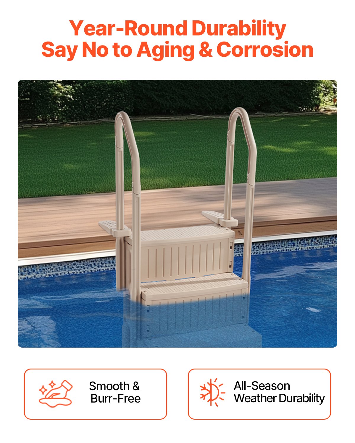 VEVOR 3-Step Taupe Pool Ladder of 2 Handrails Supports 400 lb for 36-48 In Pools 