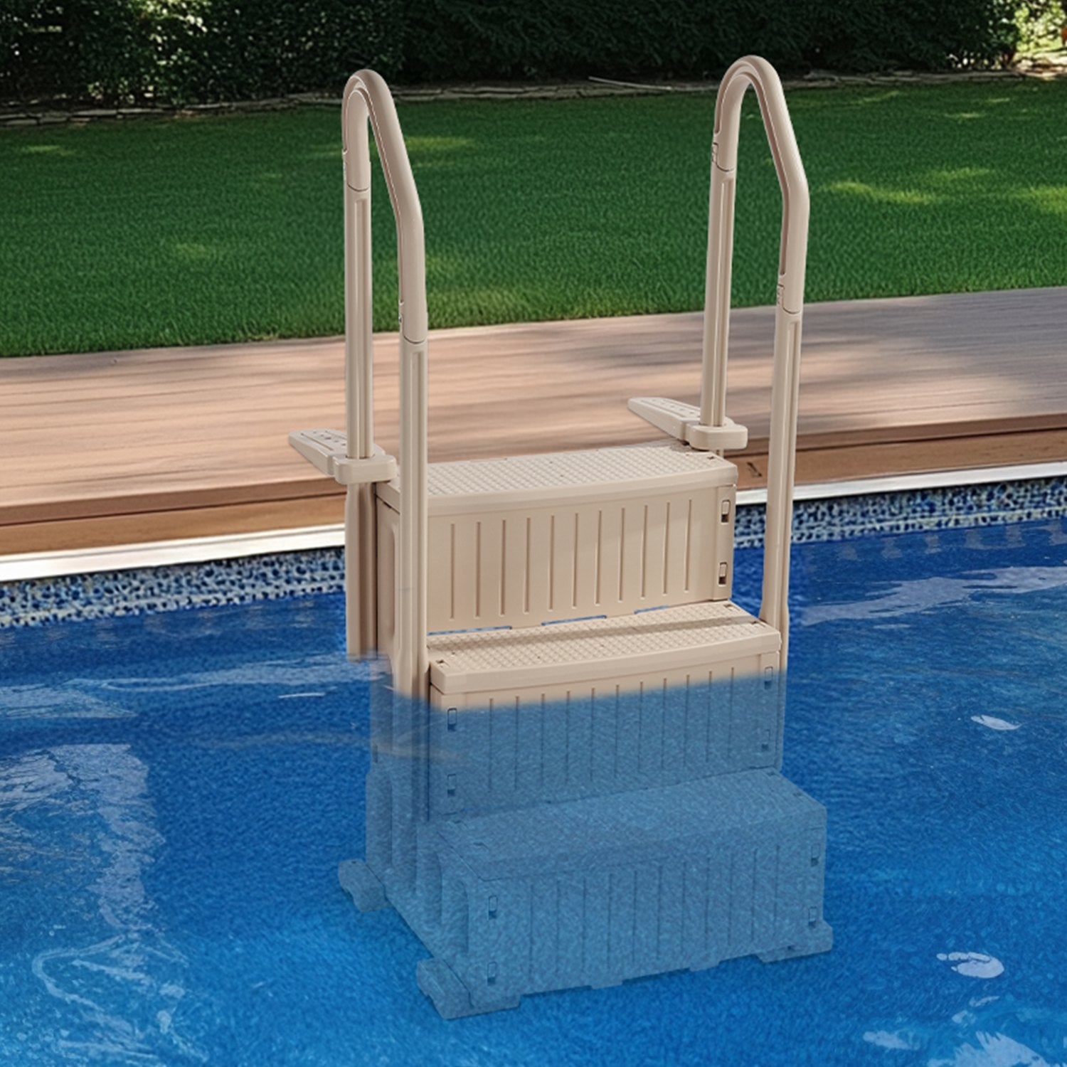 VEVOR 3-Step Taupe Pool Ladder of 2 Handrails Supports 400 lb for 36-48 In Pools 