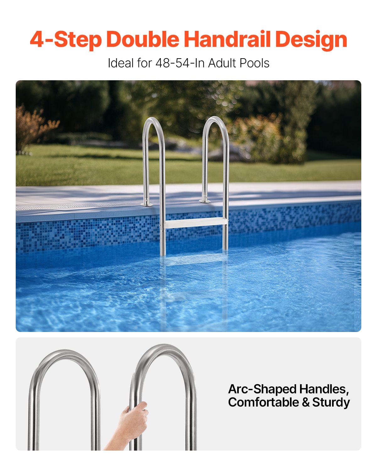 VEVOR 4-Step Stainless Steel Pool Ladder of 2 Handrails for 54 In Decked Pools 
