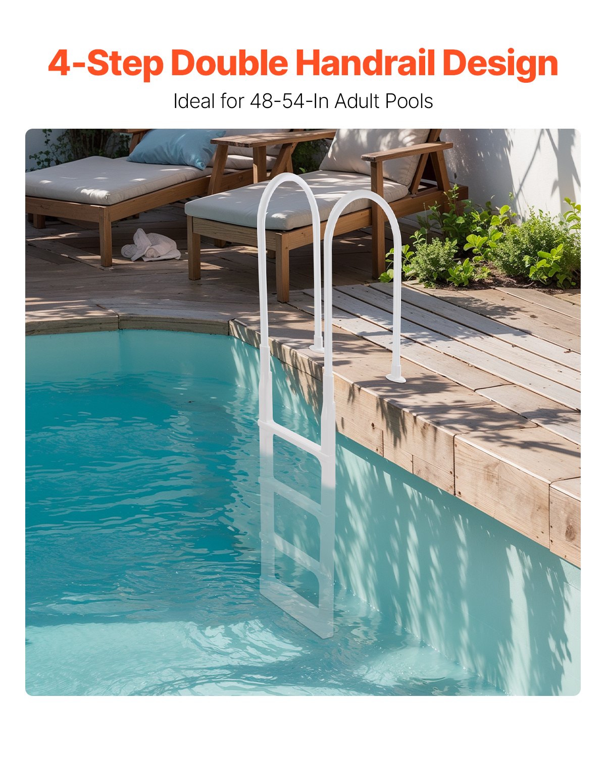 VEVOR Thickened 4-Step Pool Ladder 2 Handrails Loads 300 lb for 48-54 In Pool 