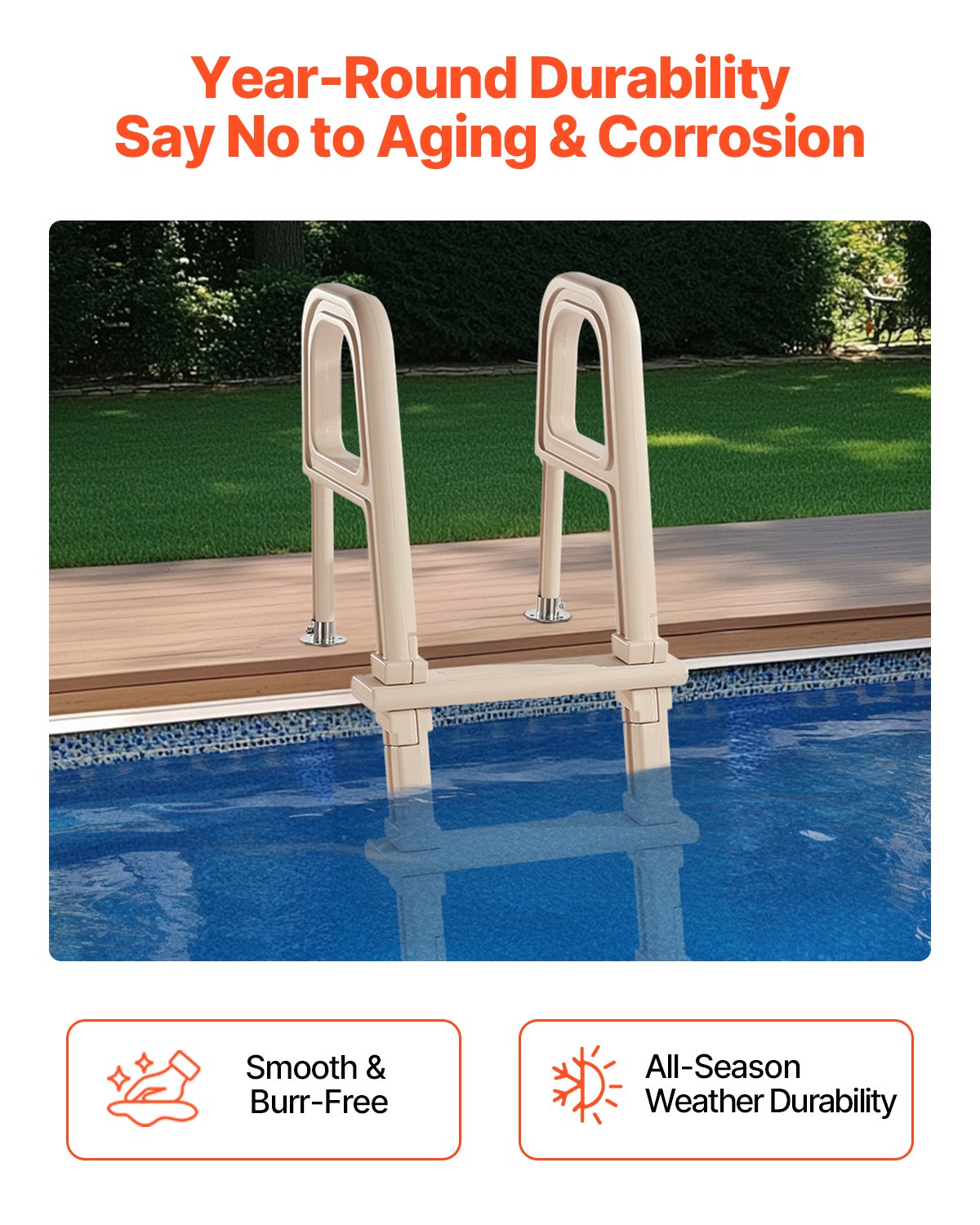 VEVOR 5-Step Inclined Pool Ladder of 2 Handrails Loads 300 lb for 48-54 In Pool 