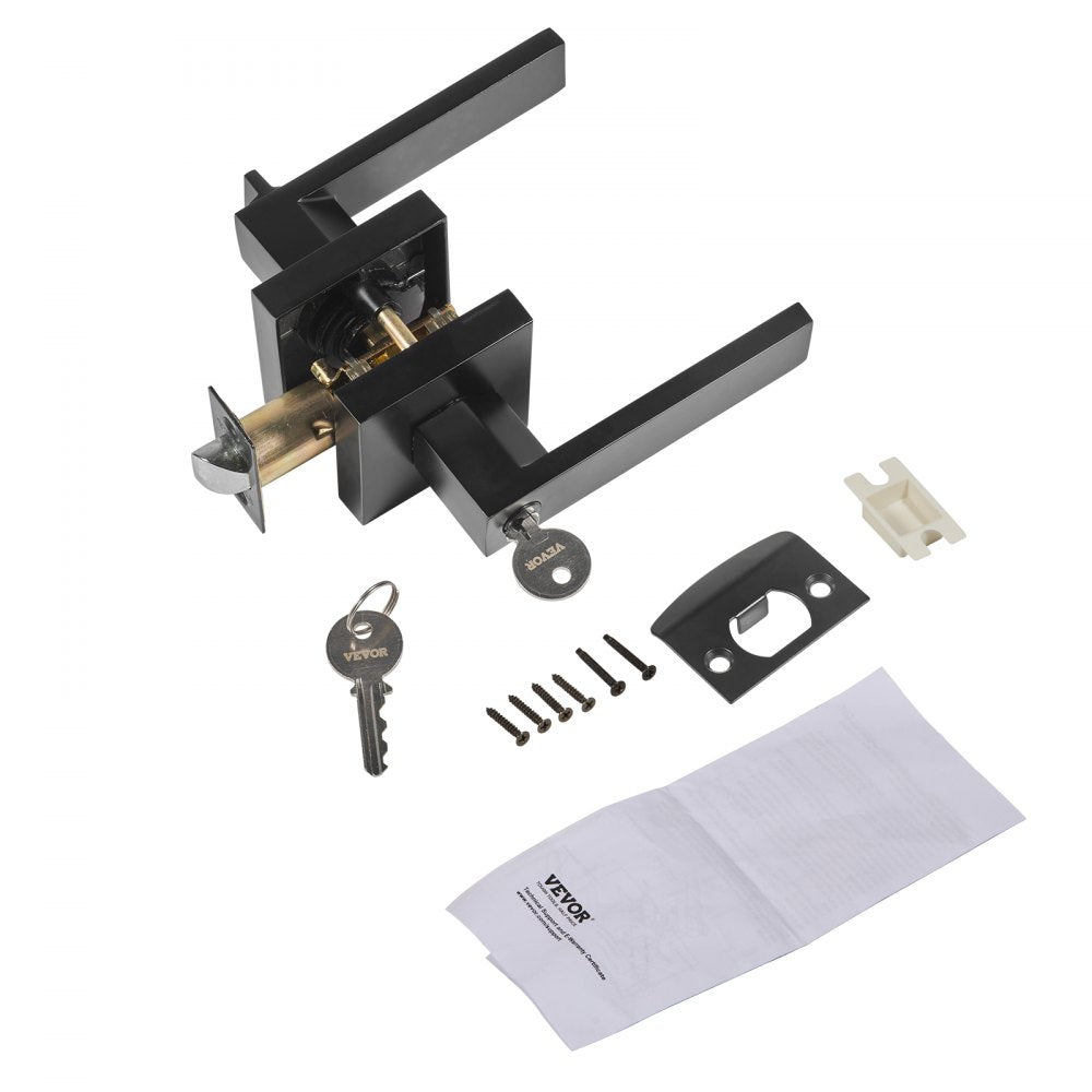 VEVOR Entry Lever Door Handle, 1 PC Black Entry Knob, Lock and Key Locking Lever Set, Contemporary Square Door Lever, Reversible for Right and Left Sided Doors, 45° Rotation to Open, for Front Door 