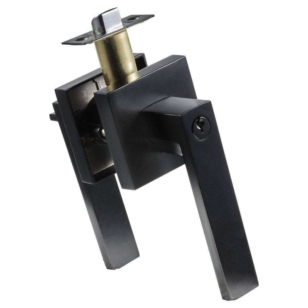 VEVOR Entry Lever Door Handle, 1 PC Black Entry Knob, Lock and Key Locking Lever Set, Contemporary Square Door Lever, Reversible for Right and Left Sided Doors, 45° Rotation to Open, for Front Door 