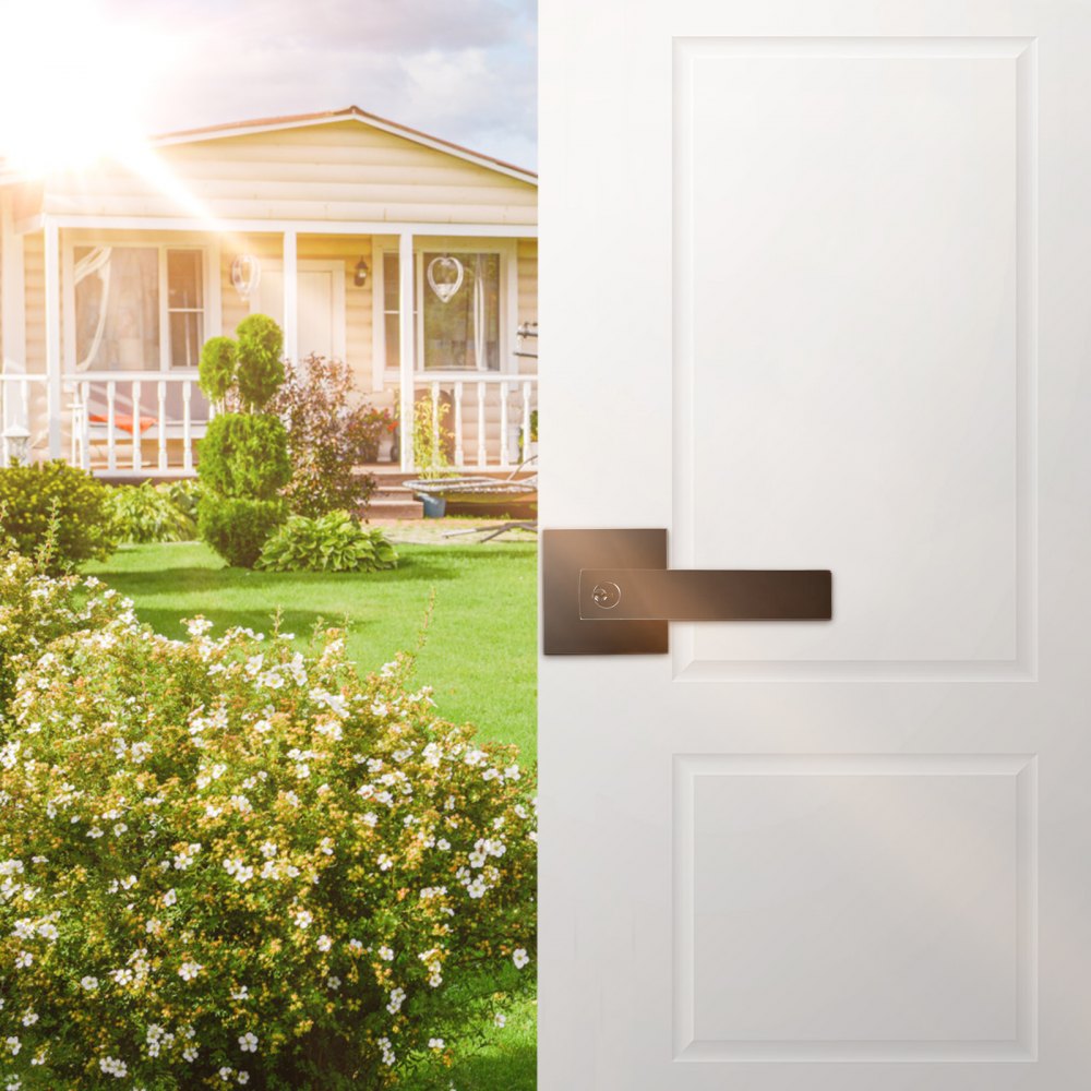 VEVOR Entry Lever Door Handle, 2 PCS Black Entry Knob, Lock and Key Locking Lever Set, Contemporary Square Door Lever, Reversible for Right and Left Sided Doors, 45° Rotation to Open, for Front Door 