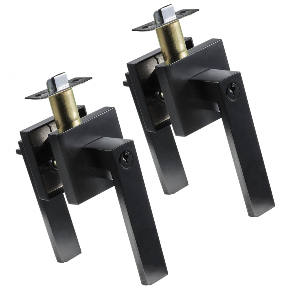 VEVOR Entry Lever Door Handle, 2 PCS Black Entry Knob, Lock and Key Locking Lever Set, Contemporary Square Door Lever, Reversible for Right and Left Sided Doors, 45° Rotation to Open, for Front Door 