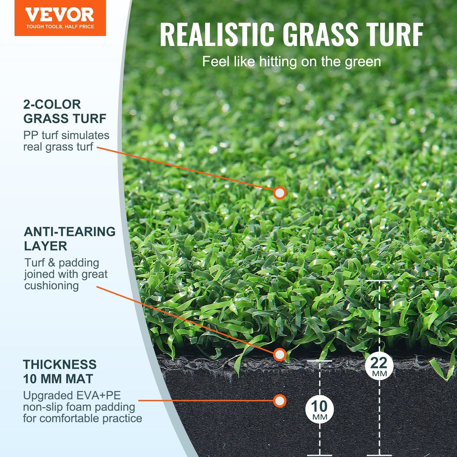 VEVOR 5x4ft Golf Hitting Mat Turf Golf Training Aid Indoor Outdoor Practice 