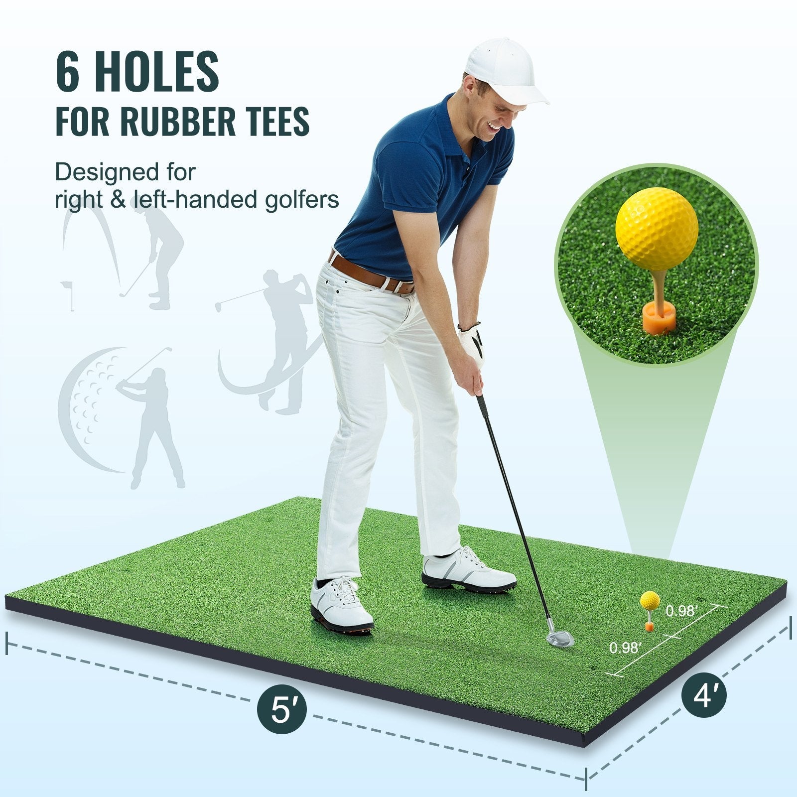 VEVOR 5x4ft Golf Hitting Mat Turf Golf Training Aid Indoor Outdoor Practice 