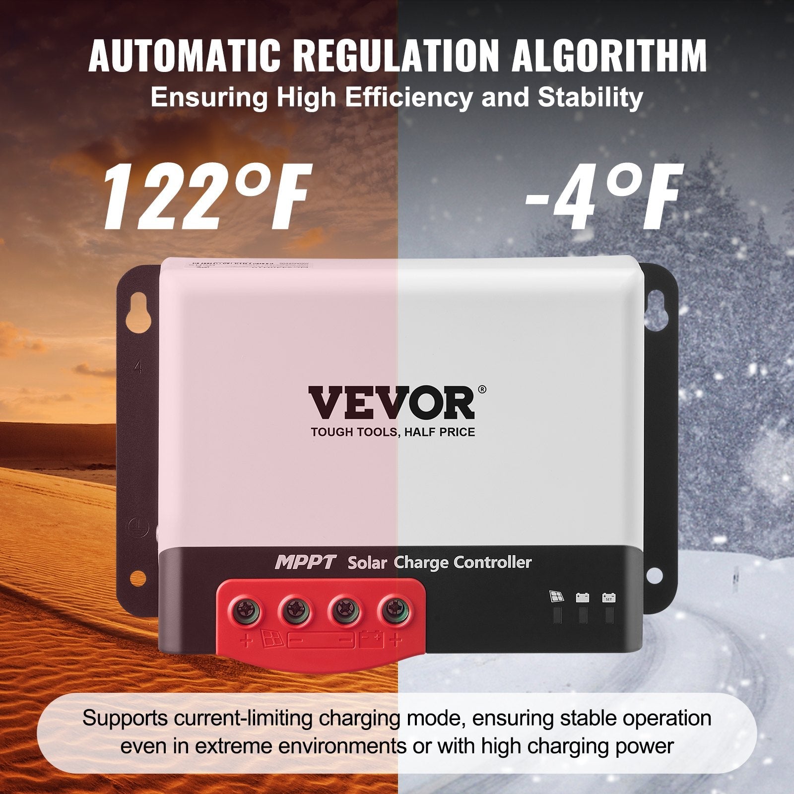 VEVOR 50A MPPT Solar Charge Controller, 12V / 24V Auto DC Input, Solar Panel Regulator Charger with Bluetooth Module, 98% Charging Efficiency for Sealed(AGM), Gel, Flooded and Lithium Battery Charging 
