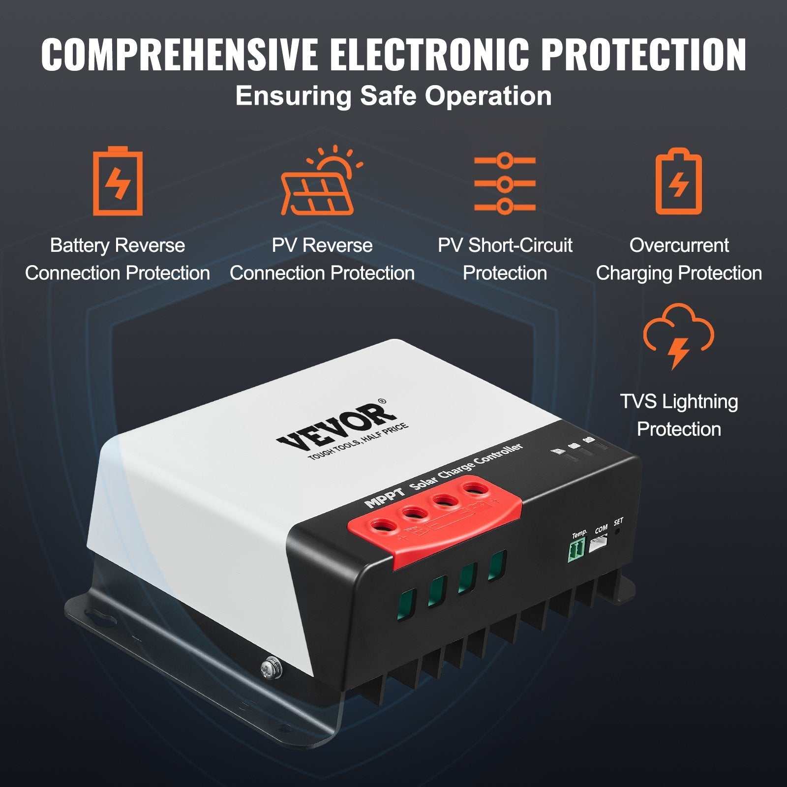 VEVOR 50A MPPT Solar Charge Controller, 12V / 24V Auto DC Input, Solar Panel Regulator Charger with Bluetooth Module, 98% Charging Efficiency for Sealed(AGM), Gel, Flooded and Lithium Battery Charging 