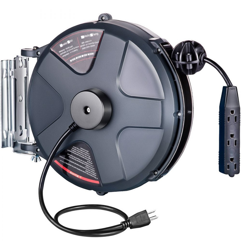 VEVOR Retractable Extension Cord Reel 50+3.2FT, 16/3 SJT Power Cord Reel, Heavy Duty Electric Cord Reel, Wall/Ceiling Mount Retractable Cord Reel, Automatic Flexible Triple Tap Connector with Stopper 