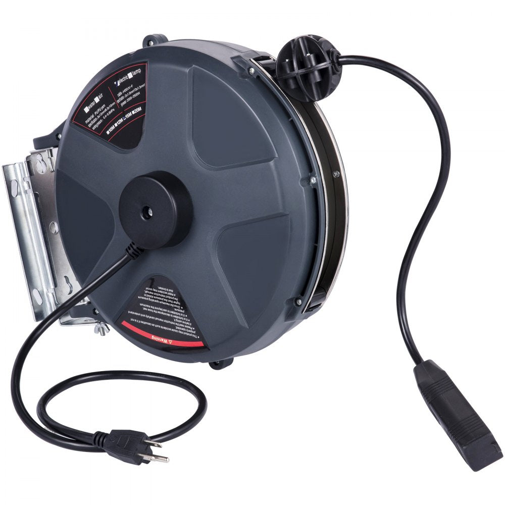 VEVOR Retractable Extension Cord Reel 50+3.2FT, 16/3 SJT Power Cord Reel, Heavy Duty Electric Cord Reel, Wall/Ceiling Mount Retractable Cord Reel, Automatic Flexible Triple Tap Connector with Stopper 
