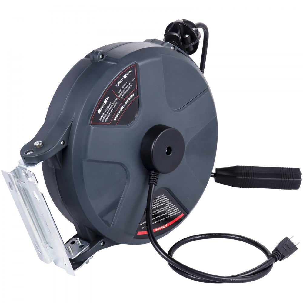 VEVOR Retractable Extension Cord Reel 50+3.2FT, 16/3 SJT Power Cord Reel, Heavy Duty Electric Cord Reel, Wall/Ceiling Mount Retractable Cord Reel, Automatic Flexible Triple Tap Connector with Stopper 