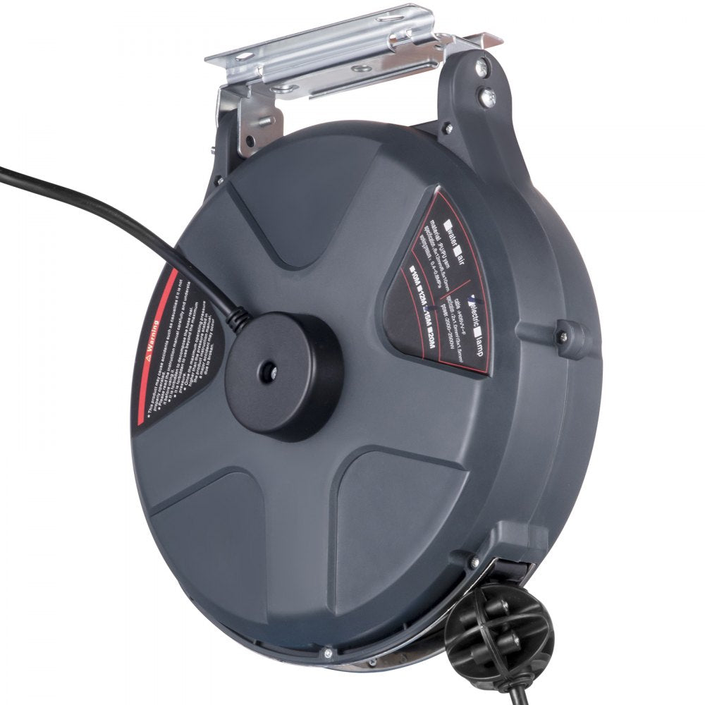 VEVOR Retractable Extension Cord Reel 50+3.2FT, 16/3 SJT Power Cord Reel, Heavy Duty Electric Cord Reel, Wall/Ceiling Mount Retractable Cord Reel, Automatic Flexible Triple Tap Connector with Stopper 